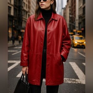 Remy Leather USA Red Leather Swing Trench Coat 9022